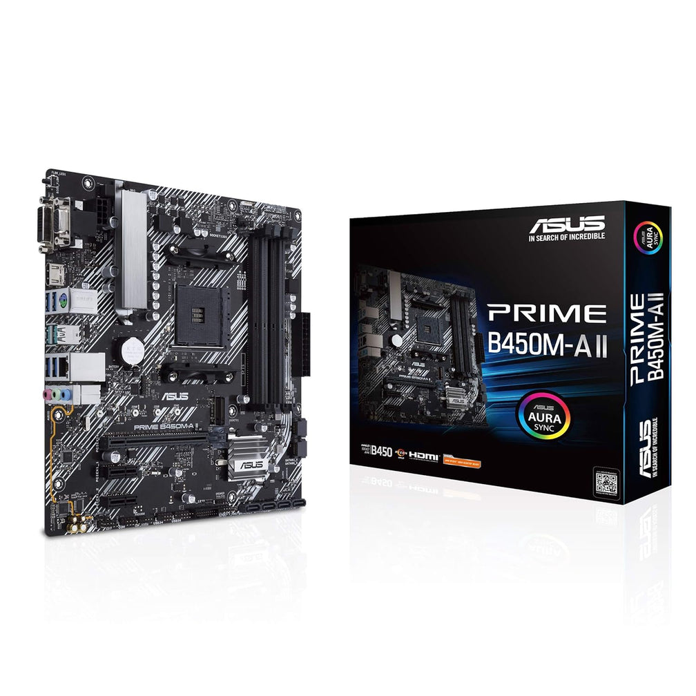 ASUS Prime B450M-A II (AMD AM4 Socket for Ryzen 5000/4000/G/ 3rd/2nd/1st Gen AMD Ryzen) DDR4 Micro ATX Motherboard with M.2 Support HDMI/DVI-D/D-Sub 1Gb Ethernet BIOS Flashback and Aura Sync RGB