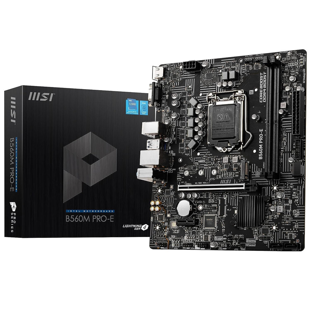 MSI B560M PRO-E Motherboard, Micro-ATX, Supports Intel Core 11th Gen Processors, LGA 1200-2 x DIMMs (5200MHz/OC), 1 x PCIe 4.0 x16, 1 x M.2 Gen4/3, 2.5G LAN