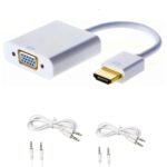 Live Tech HDMI to VGA with 1PC Audio Cable (Extra 1PC Free), Gold-Plated HDMI to VGA Adapter (Male to Female) for Computer, Laptop, HDTV, Xbox - [NOT for VGA to HDMI] (1 Year Warranty) (Black/White)